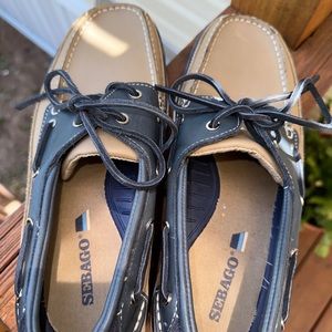 Sebago Docksides San Juan Men's Size 10M Boat Shoes Taupe/ Navy.  Excellent !